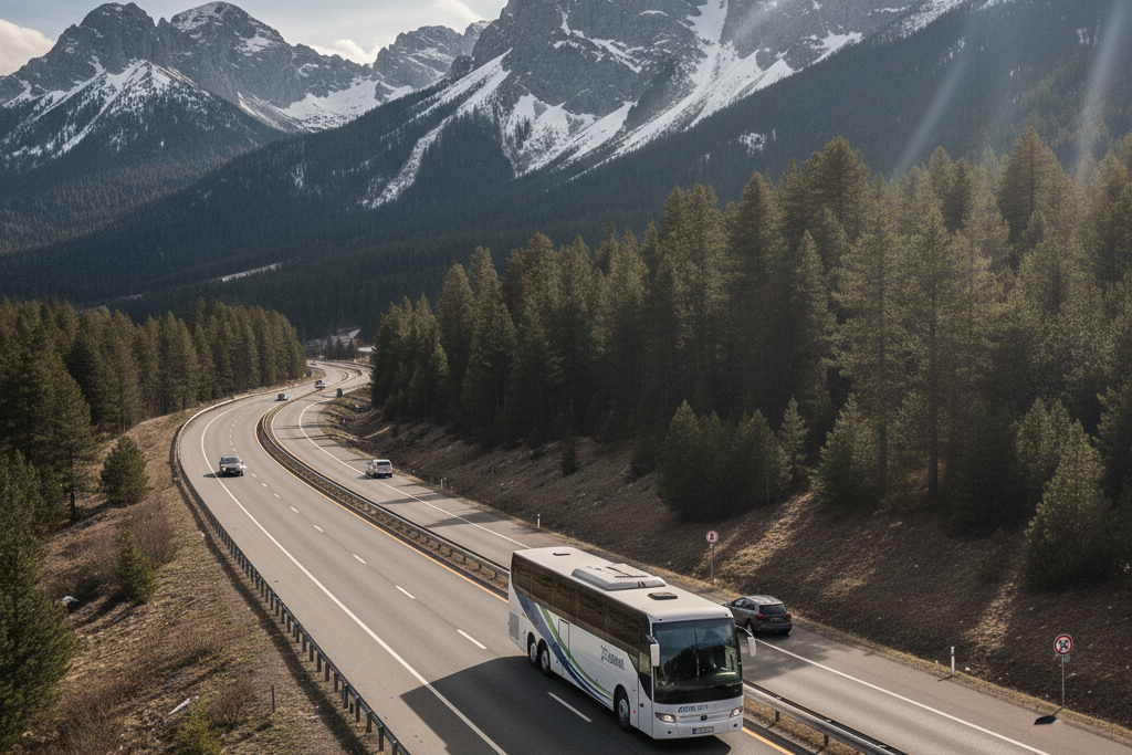 autokar jadący w górach