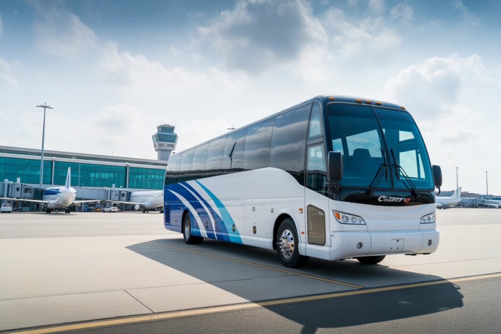 autokar na tle lotniska